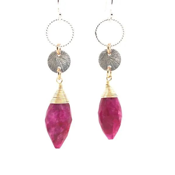 S.S./14KYGF Ruby Moonstone Briolette Earrings Erica DelGardo Jewelry Designs Houston, TX