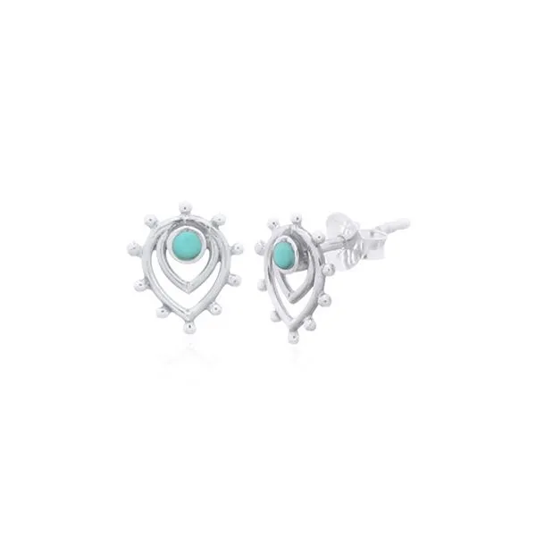 Sterling Silver Turquoise Small Tear Drop Mandala Earrings Image 2 Erica DelGardo Jewelry Designs Houston, TX
