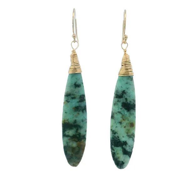 14KYGold Filled African Turquoise Dangle Earrings Erica DelGardo Jewelry Designs Houston, TX