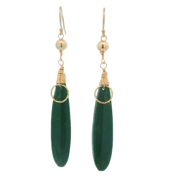 14KYGold Filled African Green Jade Dangle Earrings with Gold Filled Accent Beads Erica DelGardo Jewelry Designs Houston, TX