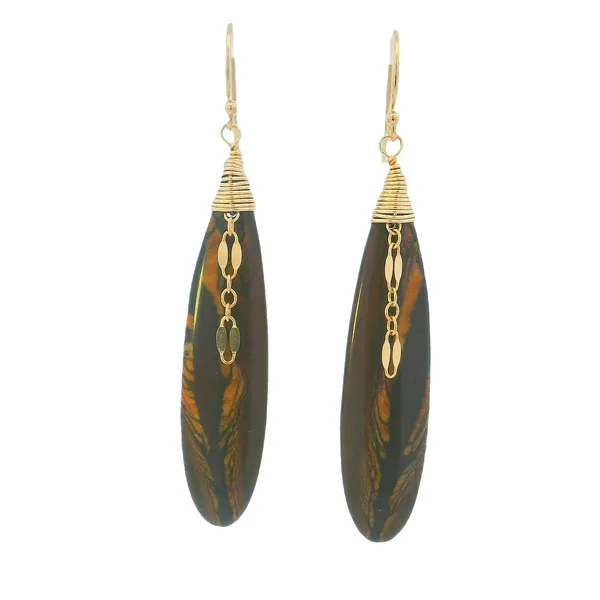 14KYGold Filled Australian Outback Jasper Dangle Earrings with Accent Chain Dangle Erica DelGardo Jewelry Designs Houston, TX
