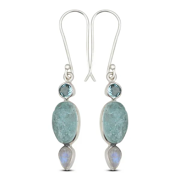 Sterling Silver Aquamarine, Rainbow moonstone, Blue Topaz earrings Erica DelGardo Jewelry Designs Houston, TX
