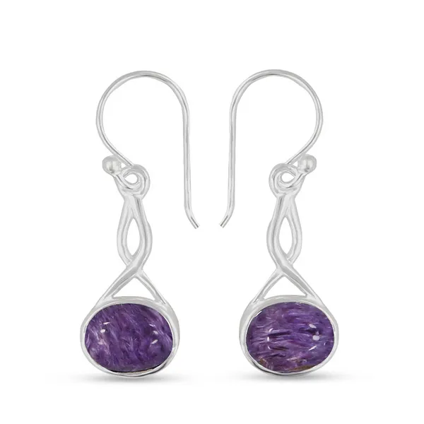 Sterling Silver Dangle Charoite Earrings Erica DelGardo Jewelry Designs Houston, TX