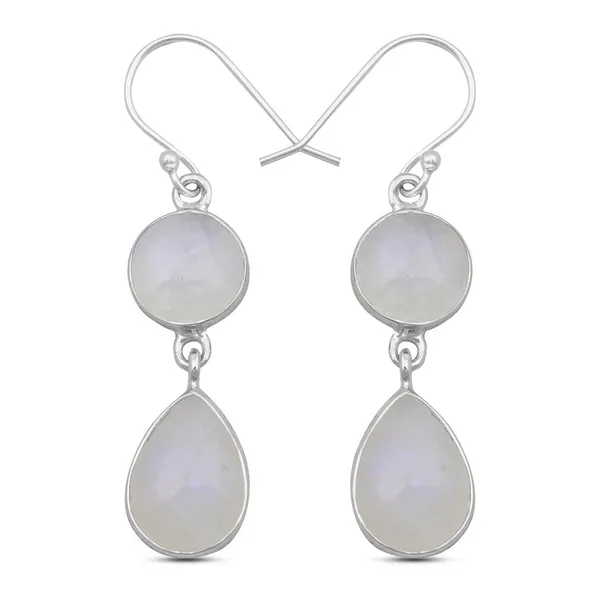 Sterling Silver Dangle Two Stone Rainbow Moonstone Bezel Set Earrings Erica DelGardo Jewelry Designs Houston, TX