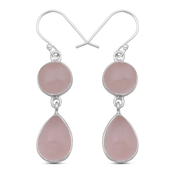 Sterling Silver Dangle Two Stone Rose Quartz Bezel Set Earrings Erica DelGardo Jewelry Designs Houston, TX