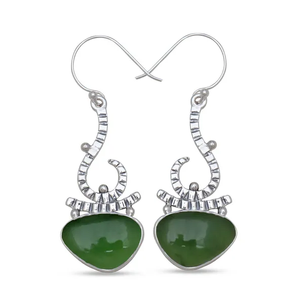 Sterling Silver Nephrite Jade Sculptural Earrings Erica DelGardo Jewelry Designs Houston, TX