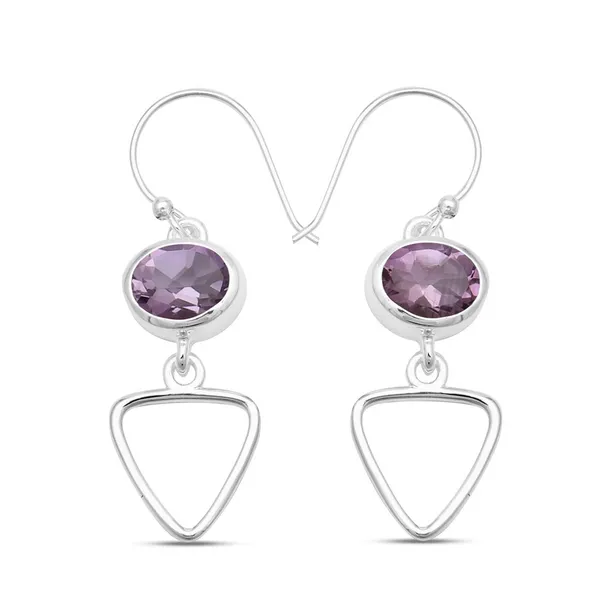Sterling Silver Amethyst and Triangle Dangle Earrings Erica DelGardo Jewelry Designs Houston, TX