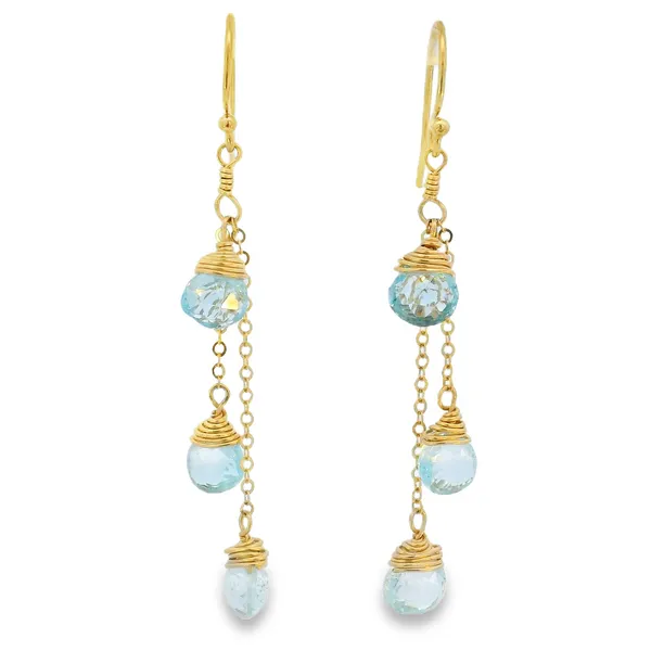 14K Gold Filled Blue Topaz 3 Stone Multi-Dangle Earrings Erica DelGardo Jewelry Designs Houston, TX