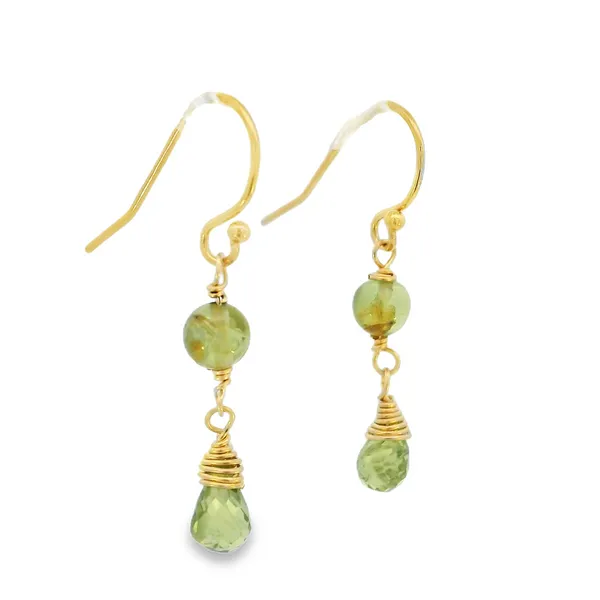 14K Gold Filled Petite Peridot Dangle Earrings Image 2 Erica DelGardo Jewelry Designs Houston, TX