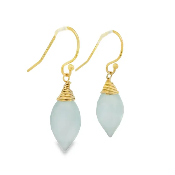 14K Gold Filled Elongated Green Chalcedony Dangle Earrings Image 2 Erica DelGardo Jewelry Designs Houston, TX