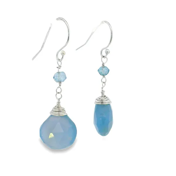 S.S Chalcedony and Paraiba Quartz Dangle Earrings Image 2 Erica DelGardo Jewelry Designs Houston, TX