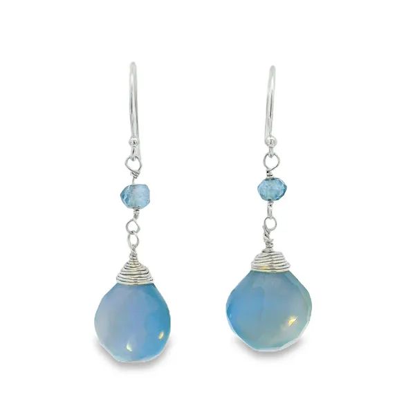 S.S Chalcedony and Paraiba Quartz Dangle Earrings Erica DelGardo Jewelry Designs Houston, TX
