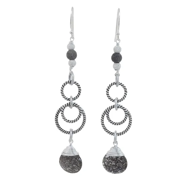 S.S. Black Rhodium Multi-Loop Celestrial Quartz Dangle Earrings Erica DelGardo Jewelry Designs Houston, TX