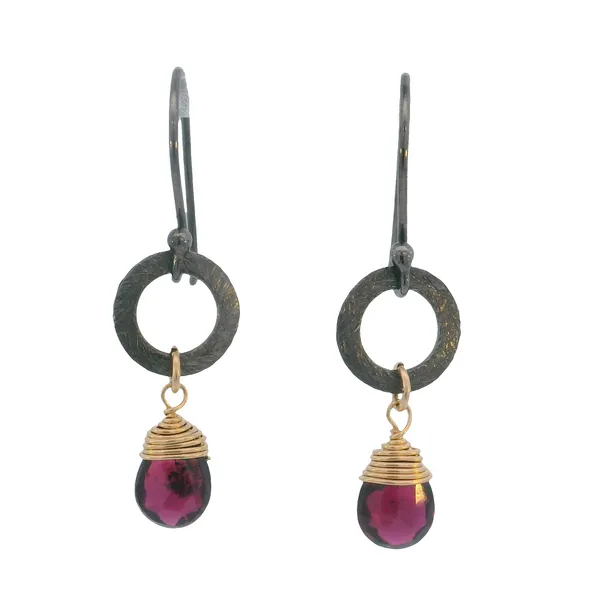 S.S. Black Rhodium & 14KYGF Garnet Briolette Earrings Erica DelGardo Jewelry Designs Houston, TX