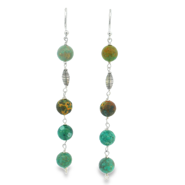 Sterling Silver Turquoise Bead Long Dangle Earrings Erica DelGardo Jewelry Designs Houston, TX