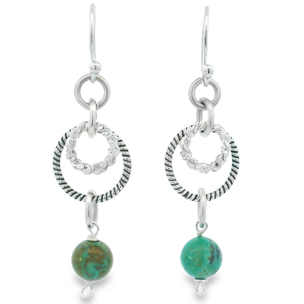 Sterling Silver Multi-Loop Round Turquoise Bead Dangle Earrings Erica DelGardo Jewelry Designs Houston, TX