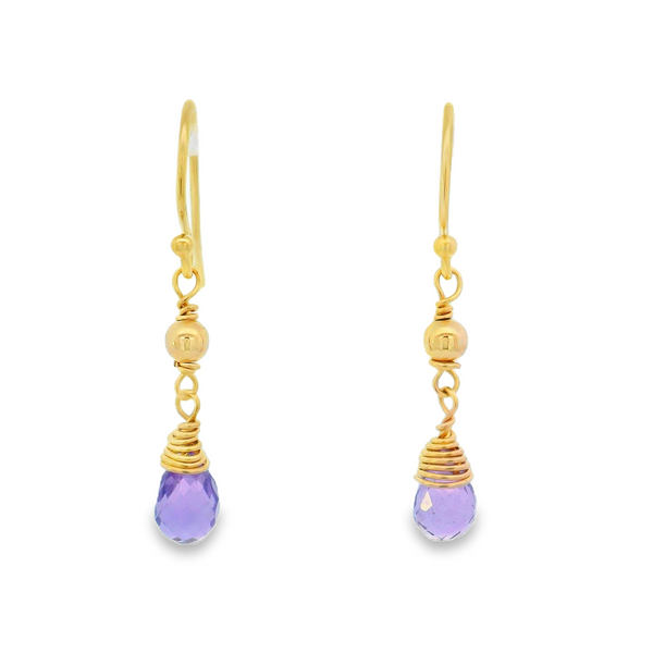 14K Gold Filled Wire Wrapped Dainty Amethyst Drop Earrings Erica DelGardo Jewelry Designs Houston, TX