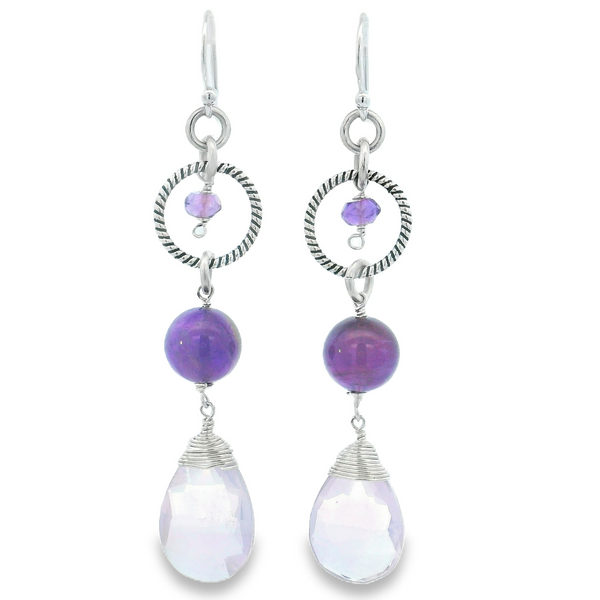Sterling Silver & Black Rhodium Long Amethyst & Lavender Quartz Dangle Earrings Erica DelGardo Jewelry Designs Houston, TX
