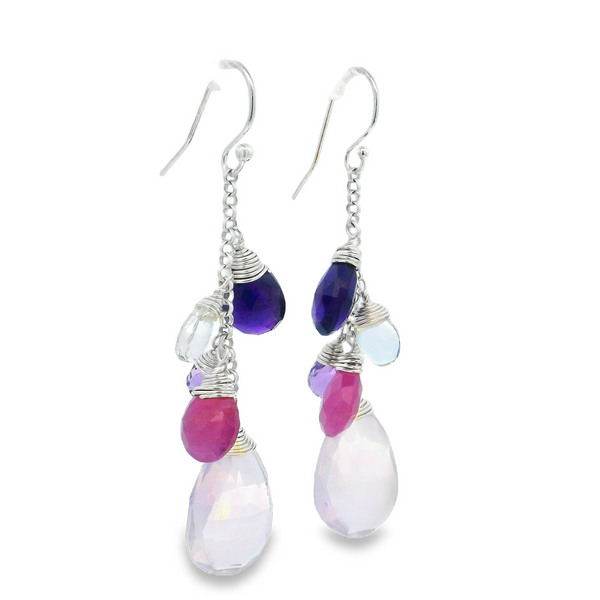 Sterling Silver Cluster Dangle Earrings w/Amethyst, Aquamarine, Pink Quartz, Ruby & Lavender Quartz Image 2 Erica DelGardo Jewelry Designs Houston, TX