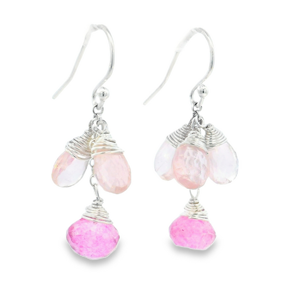 Sterling Silver Cluster Earrings w/ Rose & Pink Quartz Erica DelGardo Jewelry Designs Houston, TX