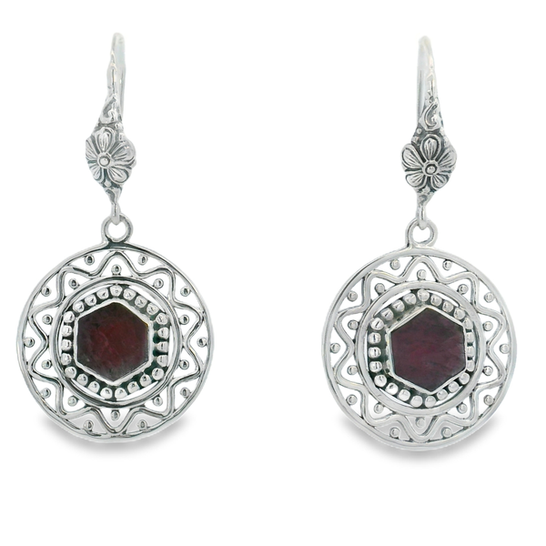 Sterling Silver Filigree Ruby Slice Dangle Earrings Erica DelGardo Jewelry Designs Houston, TX