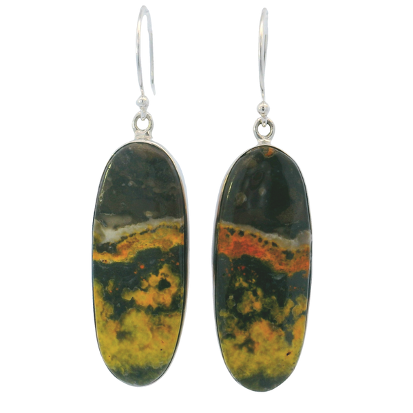 Sterling Silver Mustard Jasper Elongated Oval Earrings Erica DelGardo Jewelry Designs Houston, TX
