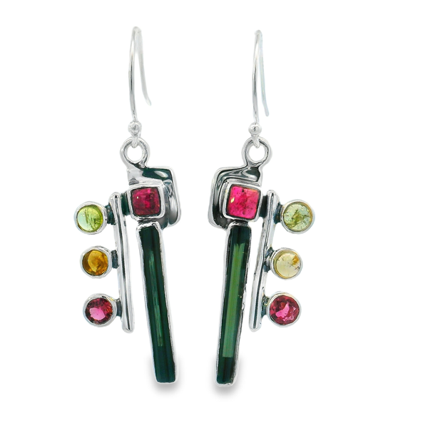 Sterling Silver Modern Multicolor Tourmaline Earrings Erica DelGardo Jewelry Designs Houston, TX