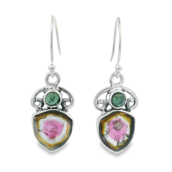 Sterling Silver Watermelon Tourmaline Slice Earrings Erica DelGardo Jewelry Designs Houston, TX