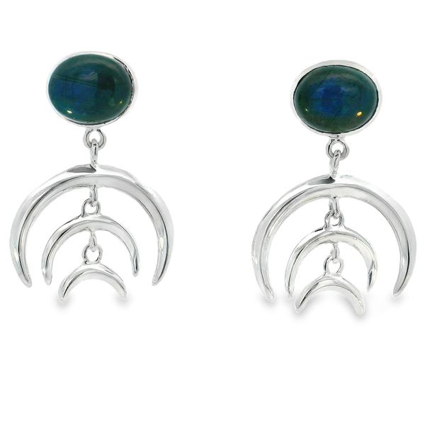 Sterling Silver Futuristic Large Labradorite Dangle Earrings Erica DelGardo Jewelry Designs Houston, TX