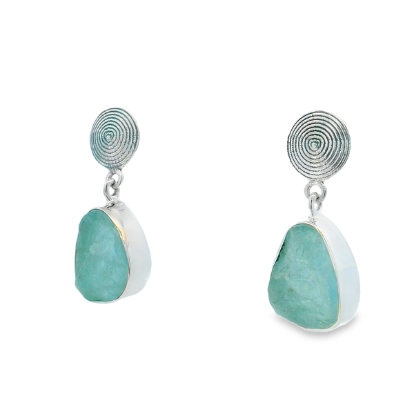 Sterling Silver Swirl & Rough Cut Aquamarine Earrings Image 2 Erica DelGardo Jewelry Designs Houston, TX