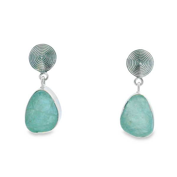 Sterling Silver Swirl & Rough Cut Aquamarine Earrings Erica DelGardo Jewelry Designs Houston, TX