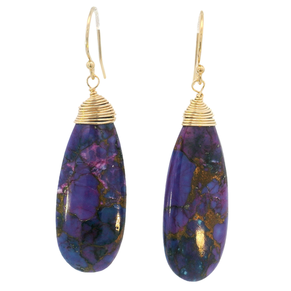 14K Gold Filled Wire Wrapped Purple Turquoise Earrings Erica DelGardo Jewelry Designs Houston, TX