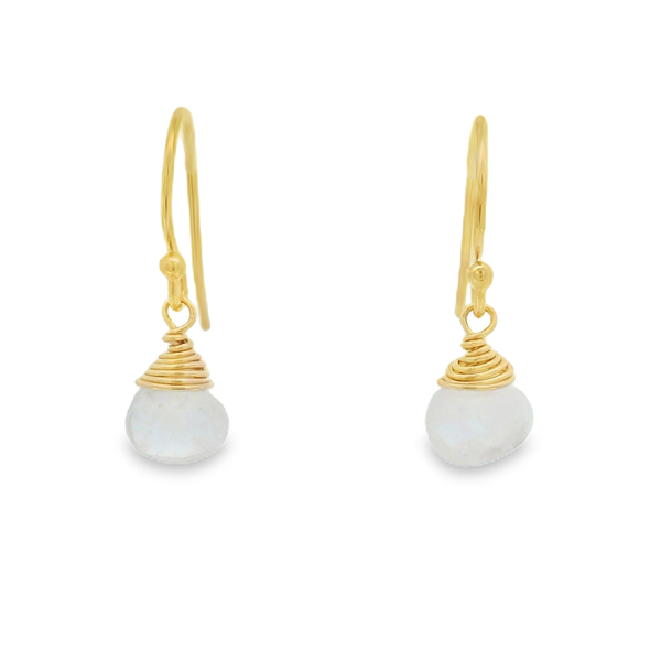14K Gold Filled Dainty Wire Wrapped Moonstone Earrings Erica DelGardo Jewelry Designs Houston, TX