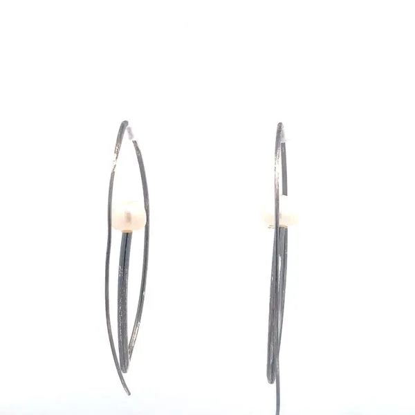 Sterling Silver Single Pearl Curved Earrings Image 3 Erica DelGardo Jewelry Designs Houston, TX