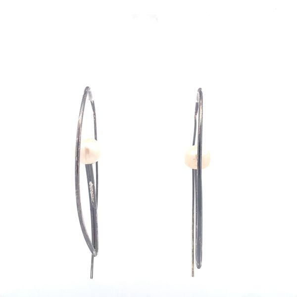 Sterling Silver Single Pearl Curved Earrings Image 4 Erica DelGardo Jewelry Designs Houston, TX