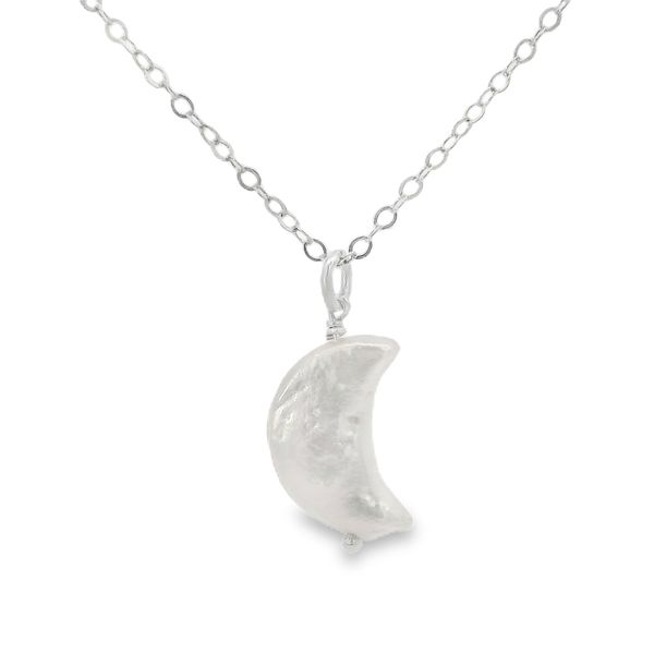 Sterling Silver Pearl Moon Necklace 17.5