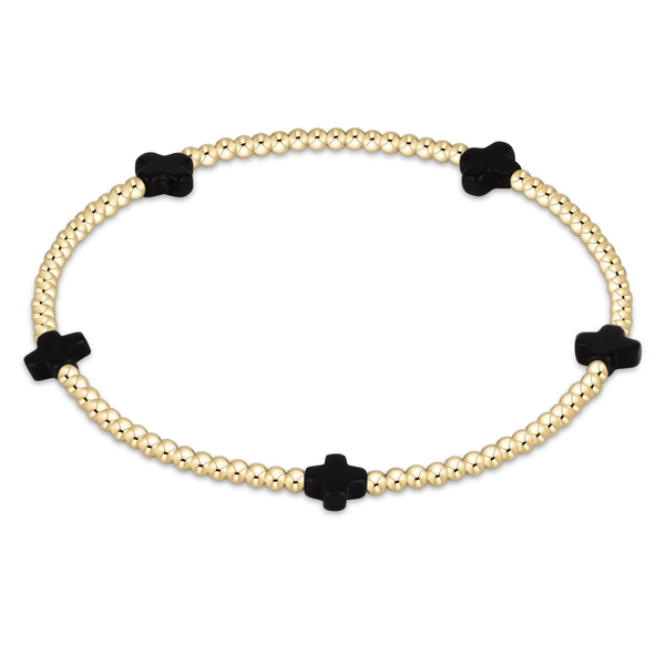 Signature Cross Small 2mm Gold Bracelet - Onyx Erica DelGardo Jewelry Designs Houston, TX