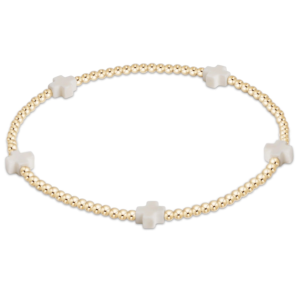 Signature Cross Small 2MM Gold Bracelet Off White Erica DelGardo Jewelry Designs Houston, TX