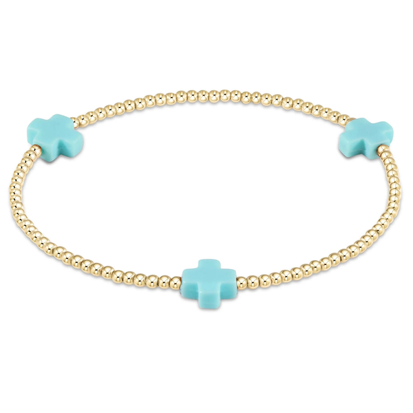 Signature Cross 3mm Gold Bracelet - Turquoise Erica DelGardo Jewelry Designs Houston, TX