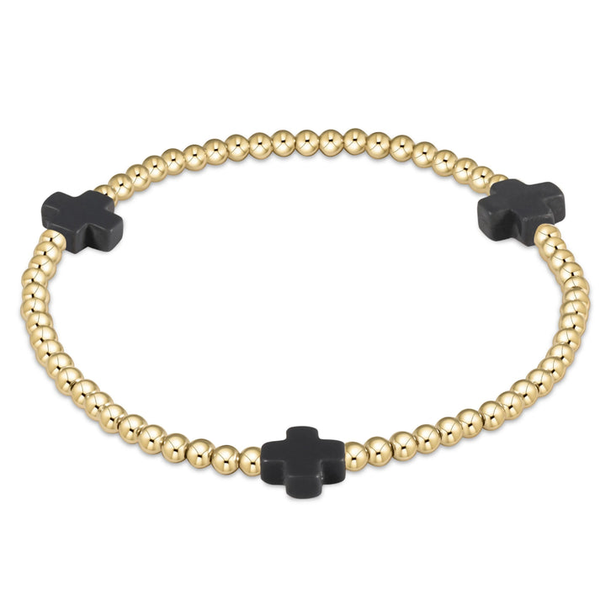 Signature Cross 3mm Gold Bracelet - Charcoal Erica DelGardo Jewelry Designs Houston, TX