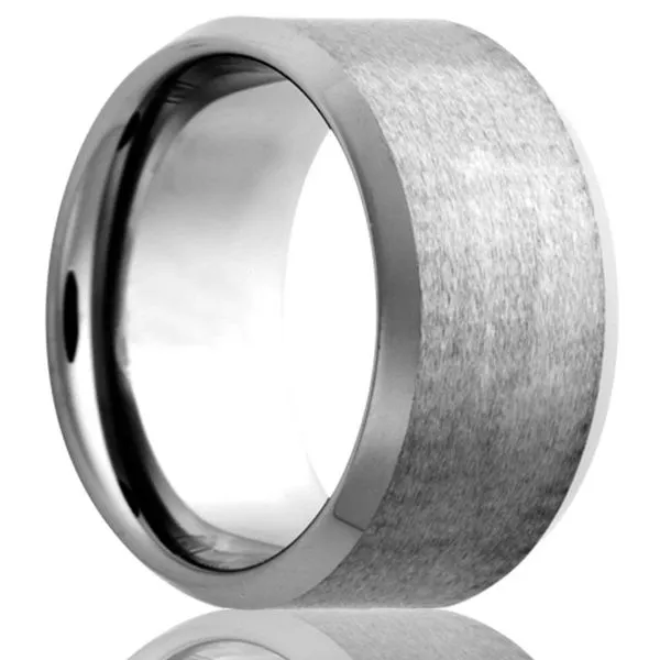 8mm Tungsten Beveled Edge Satin Center Ring Erica DelGardo Jewelry Designs Houston, TX