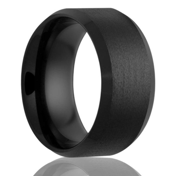 6mm Black Ceramic Bevel Edge Satin Center Ring Erica DelGardo Jewelry Designs Houston, TX