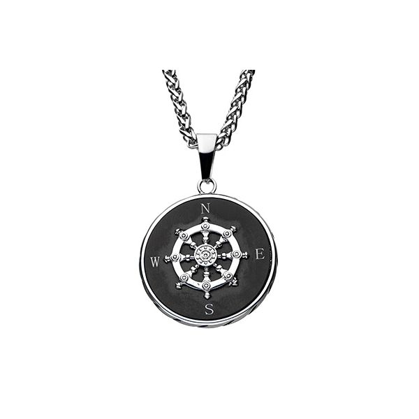 Stainless Steel Black Plated Ship's Wheel Compass Pendant with Chain Erica DelGardo Jewelry Designs Houston, TX