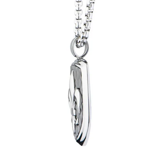 Stainless Steel & Carbon Fiber Fleur de Lis Dog Tag Pendant with  Box Chain - 22