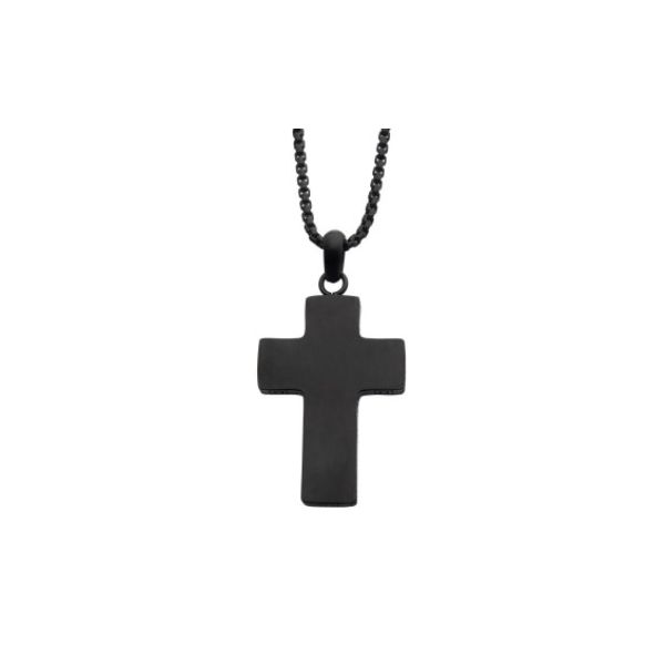 Black IP Engravable Cross Pendant with Round Box Chain Erica DelGardo Jewelry Designs Houston, TX