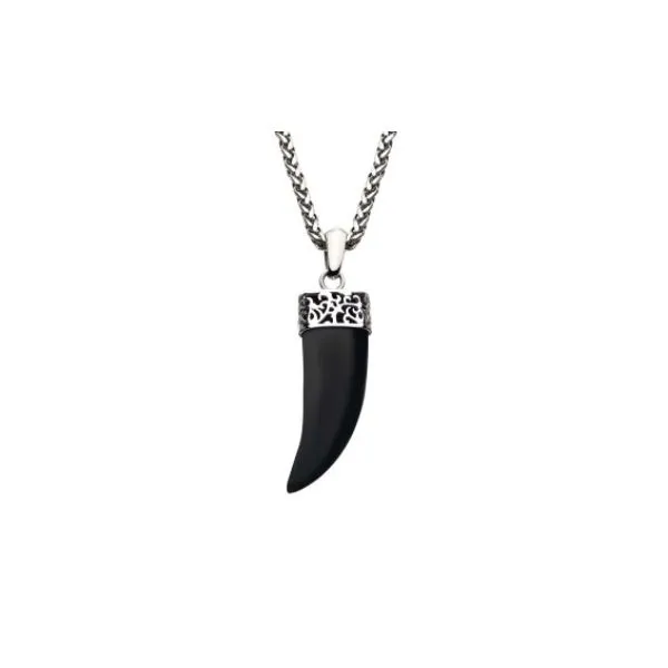 Stainless Steel Chain w/ Black Agate Horn Pendant Erica DelGardo Jewelry Designs Houston, TX