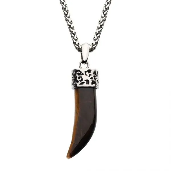 Stainless Steel Tiger's Eye Horn Pendant w/ Stainless Steel Wheat Chain Erica DelGardo Jewelry Designs Houston, TX