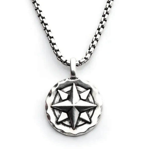 Sterling Silver Oxidized Compass Pendant with Box Chain Erica DelGardo Jewelry Designs Houston, TX