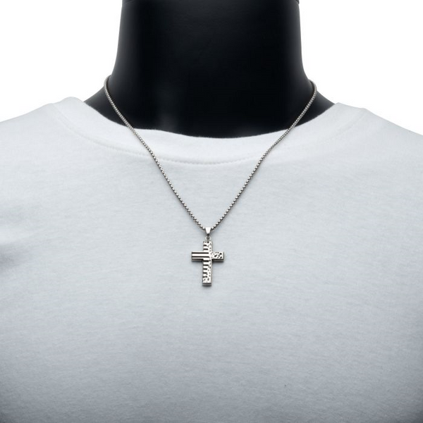 Sterling Silver Oxidized Coin Stamped Cross Pendant with Box Chain Image 4 Erica DelGardo Jewelry Designs Houston, TX
