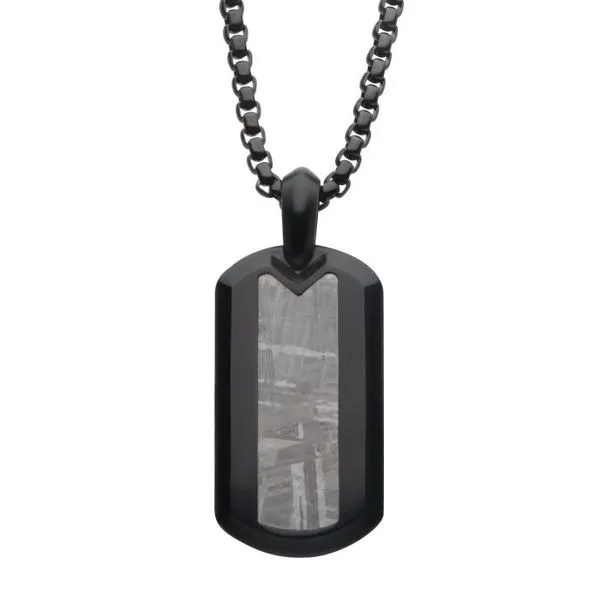 Meteorite Inlay Dog Tag Pendant with Black IP Box Chain Erica DelGardo Jewelry Designs Houston, TX